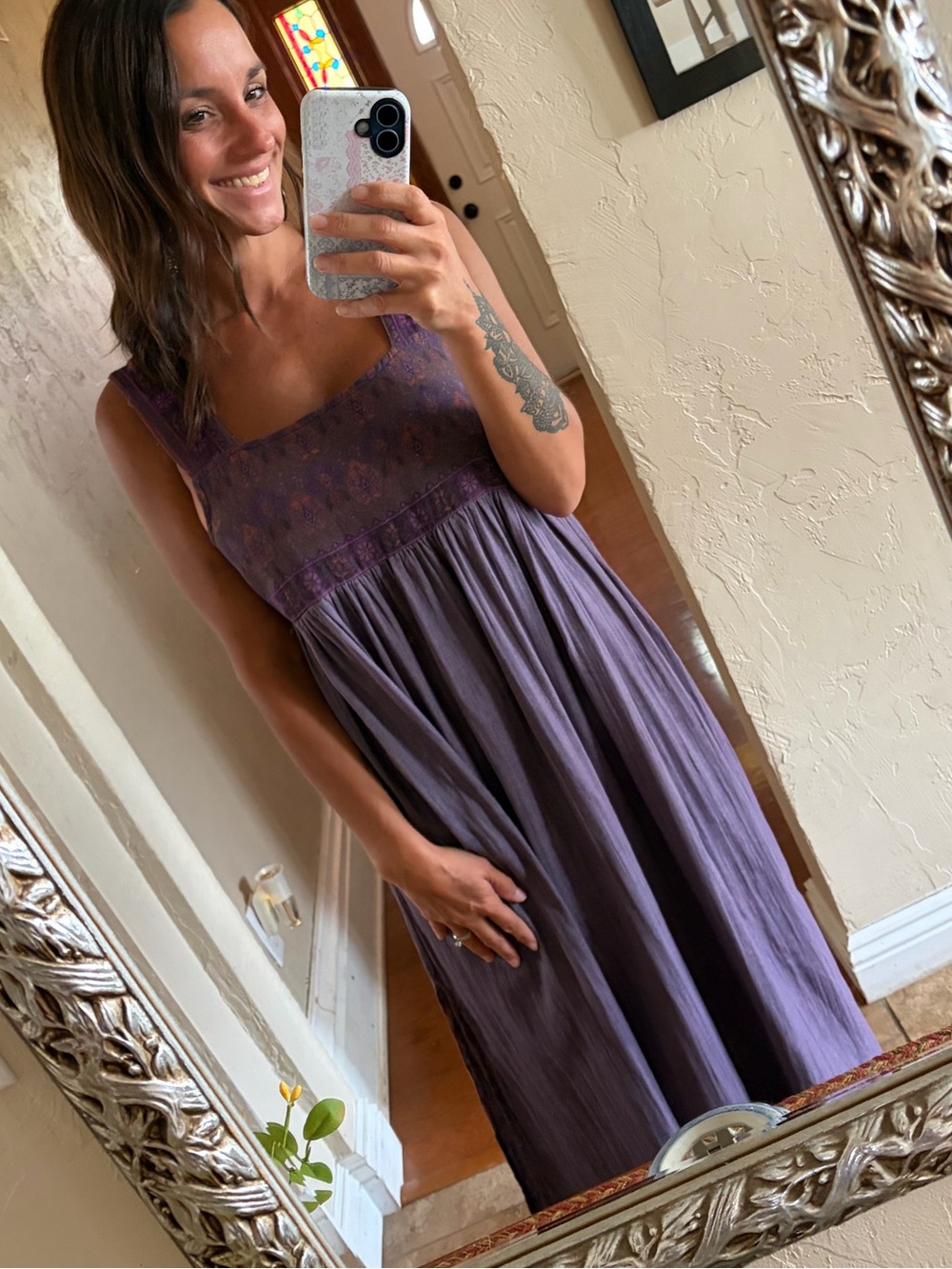 NATURAL LIFE Purple Printed bodice Square-Neck Maxi Dress